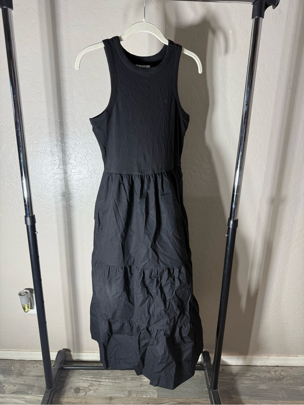 Maurices Black Sleeveless Tiered Maxi Dress with Ribbed Bodice